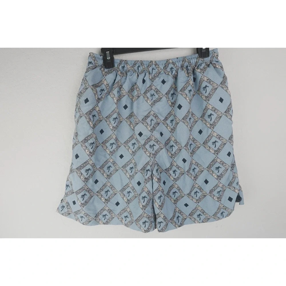 Joe Martin Large‎ Mens Swimming Trunks Shorts  Blue Palm Trees Aztec Nylon